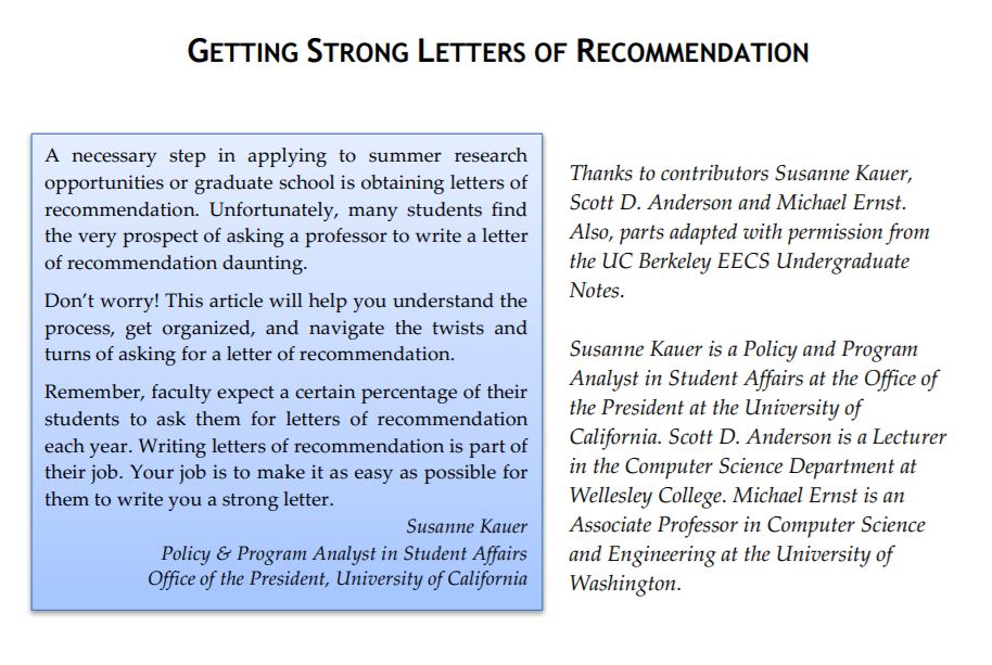 Getting Strong Letters of Recommendation