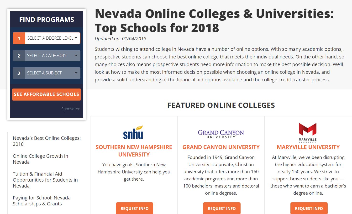 Nevada Online Colleges & Universities