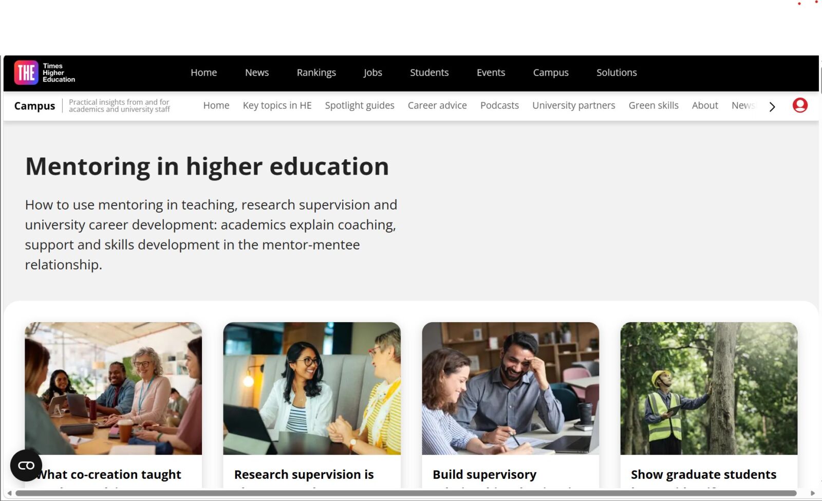 Times Higher Education –  Mentoring In Higher Education