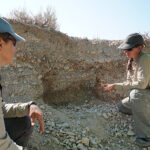 Sampling rocks for OSL dating in Coal Valley, NV